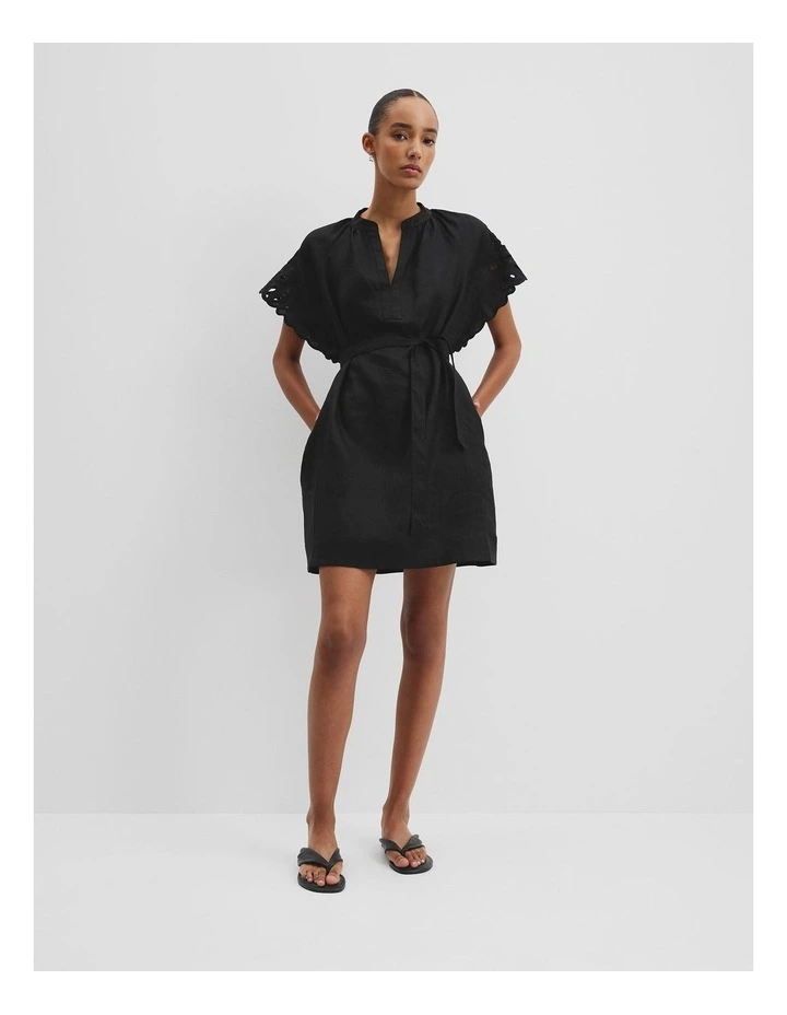Cutwork Linen Mini Dress in Black image 1