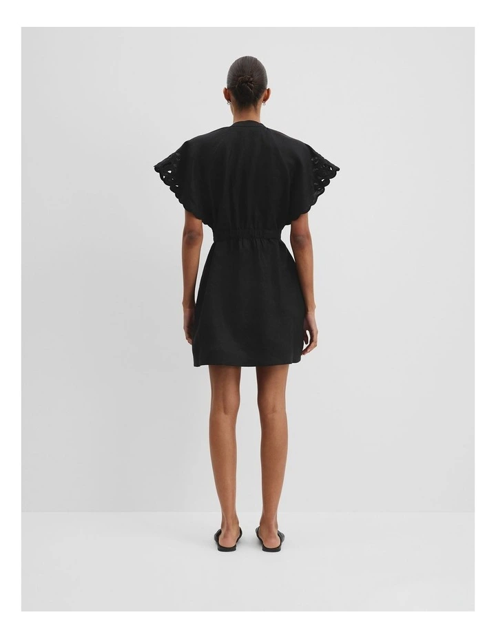 Cutwork Linen Mini Dress in Black image 4