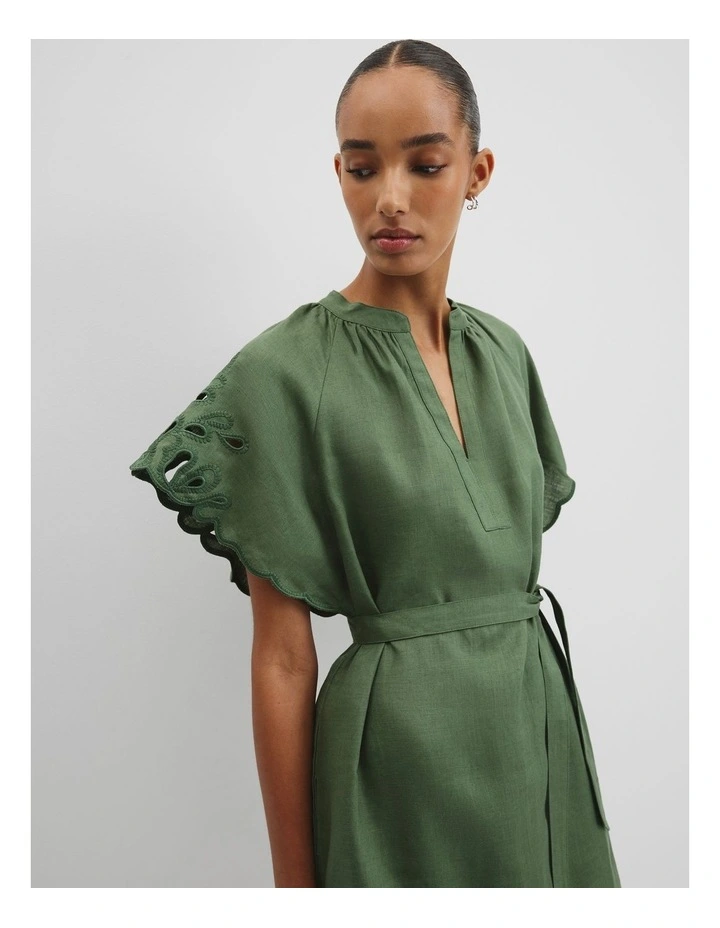 Cutwork Linen Mini Dress in Fern image 2