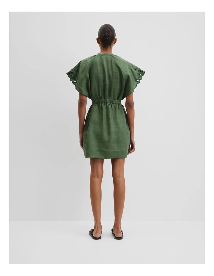 Cutwork Linen Mini Dress in Fern image 4