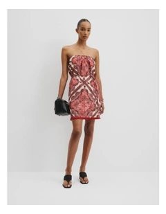 Organically Grown Linen Frayed Mini Dress in Cayenne Scarf Print