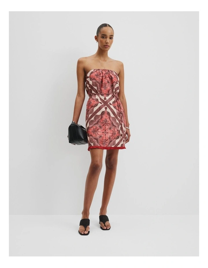 Organically Grown Linen Frayed Mini Dress in Cayenne Scarf Print image 1