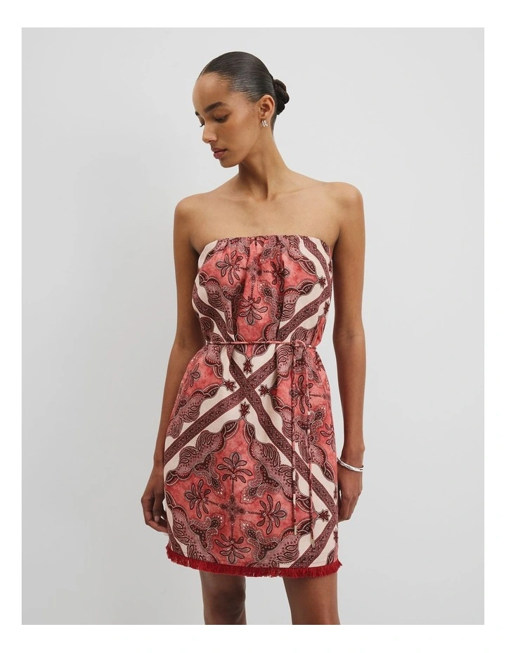 Organically Grown Linen Frayed Mini Dress in Cayenne Scarf Print image 3
