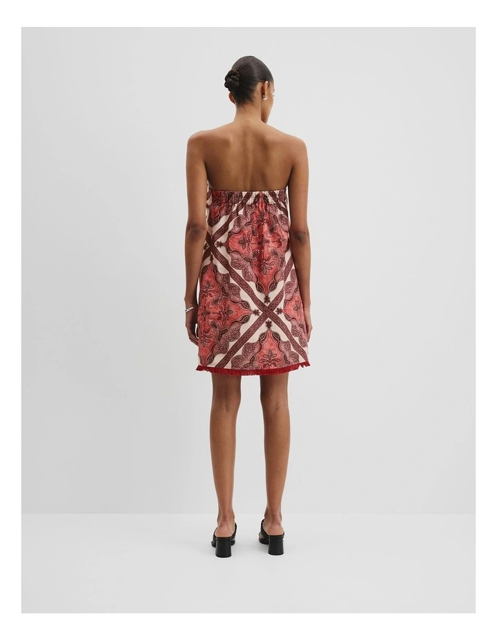 Organically Grown Linen Frayed Mini Dress in Cayenne Scarf Print image 4