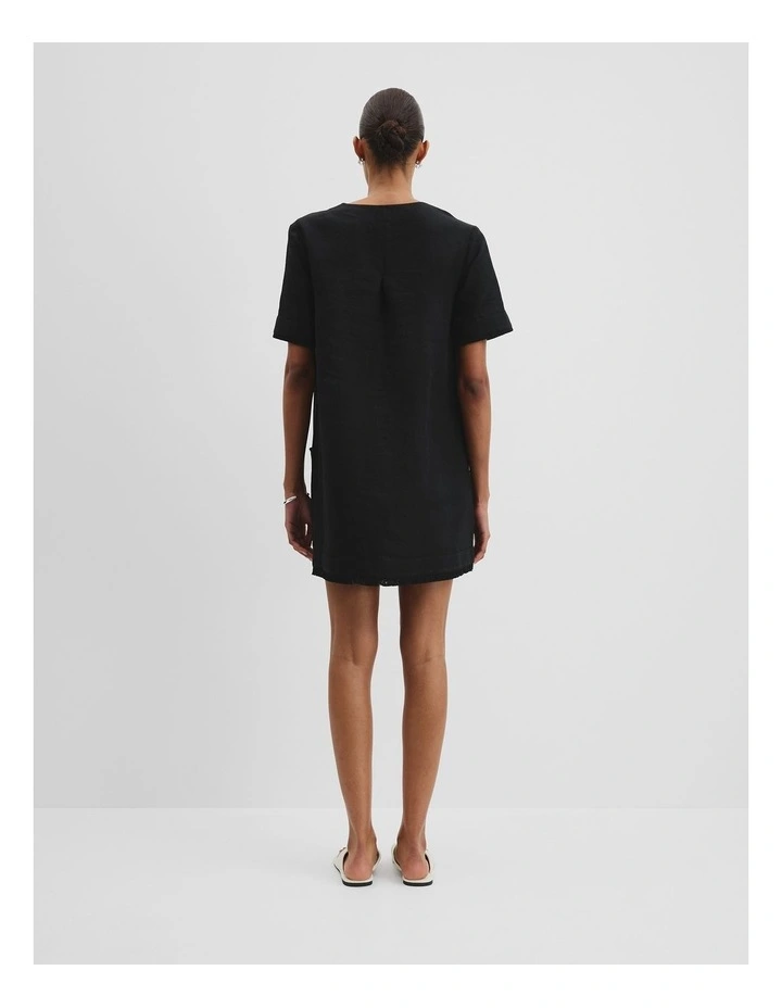 Organically Grown Linen Frayed Popover Dress in Black image 4