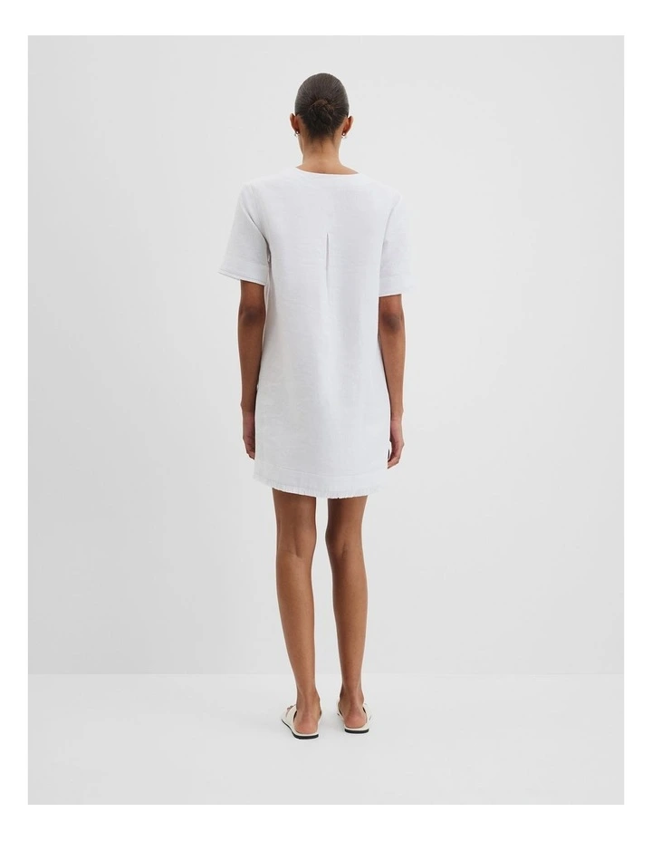 Organically Grown Linen Frayed Popover Dress in White image 4