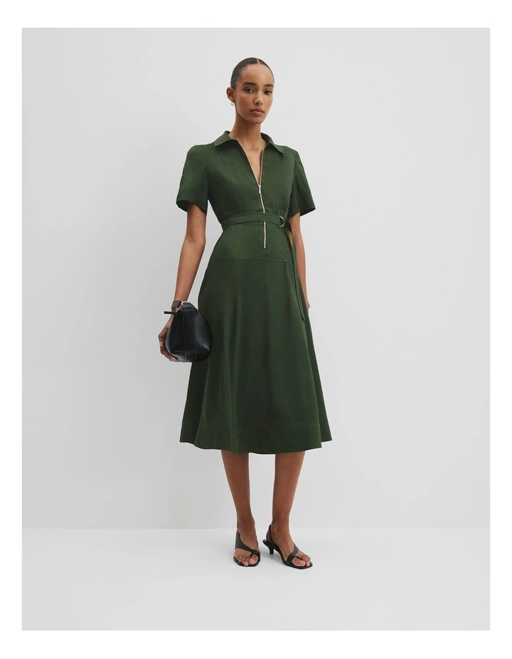 Organically Grown Linen Blend Drop Waist Shirt Dress in Dark Fern image 1