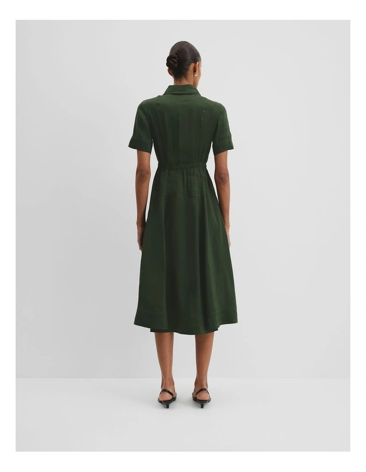 Organically Grown Linen Blend Drop Waist Shirt Dress in Dark Fern image 4
