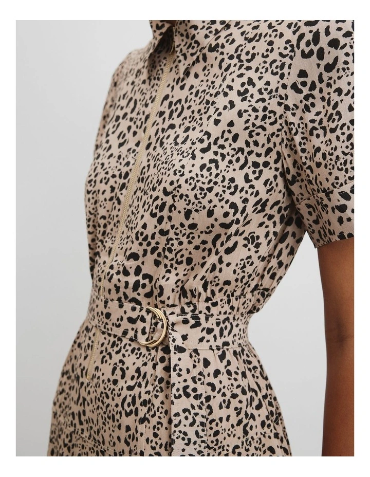 Linen Blend Print Drop Waist Shirt Dress in Mottled Animal image 2