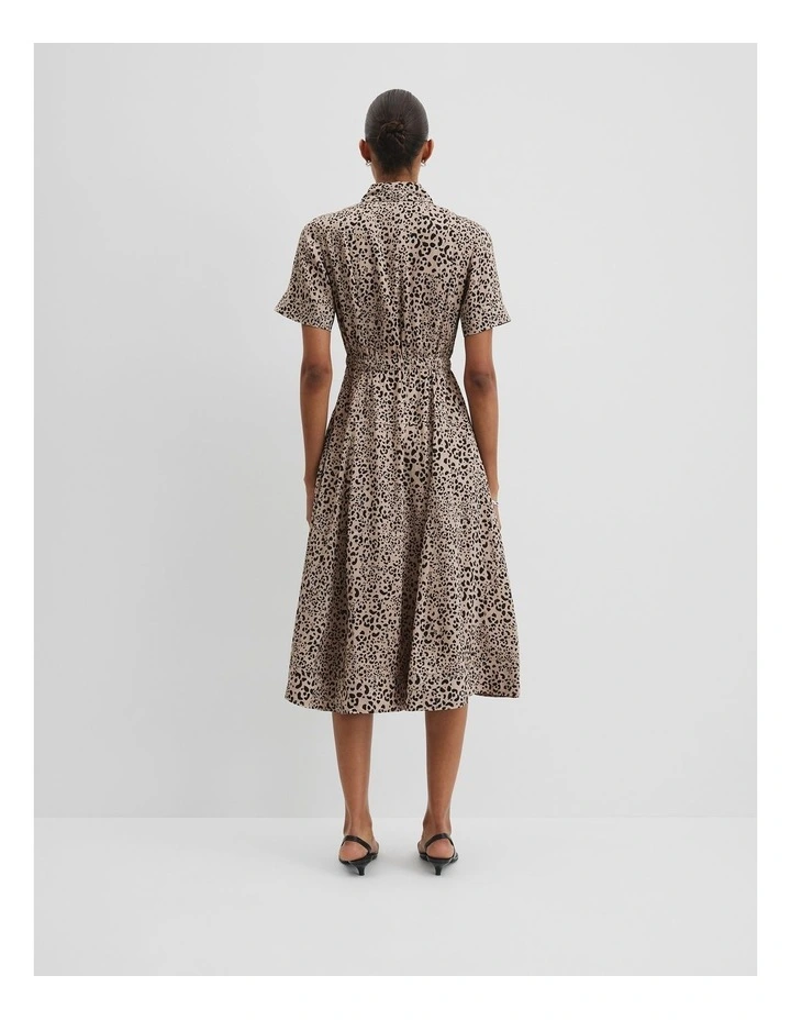 Linen Blend Print Drop Waist Shirt Dress in Mottled Animal image 4