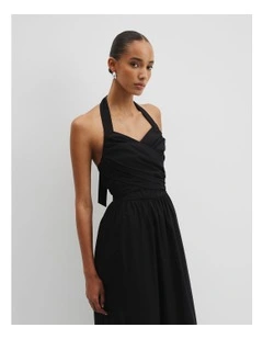 Organically Grown Cotton Halter Detail Midi Dress in Black