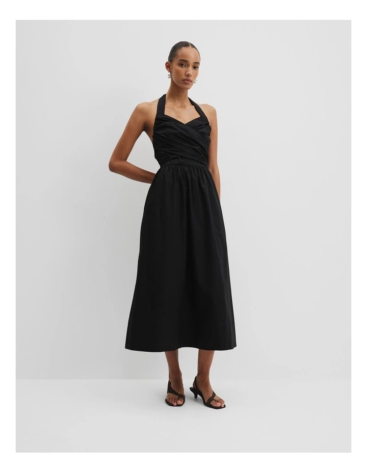 Organically Grown Cotton Halter Detail Midi Dress in Black image 2