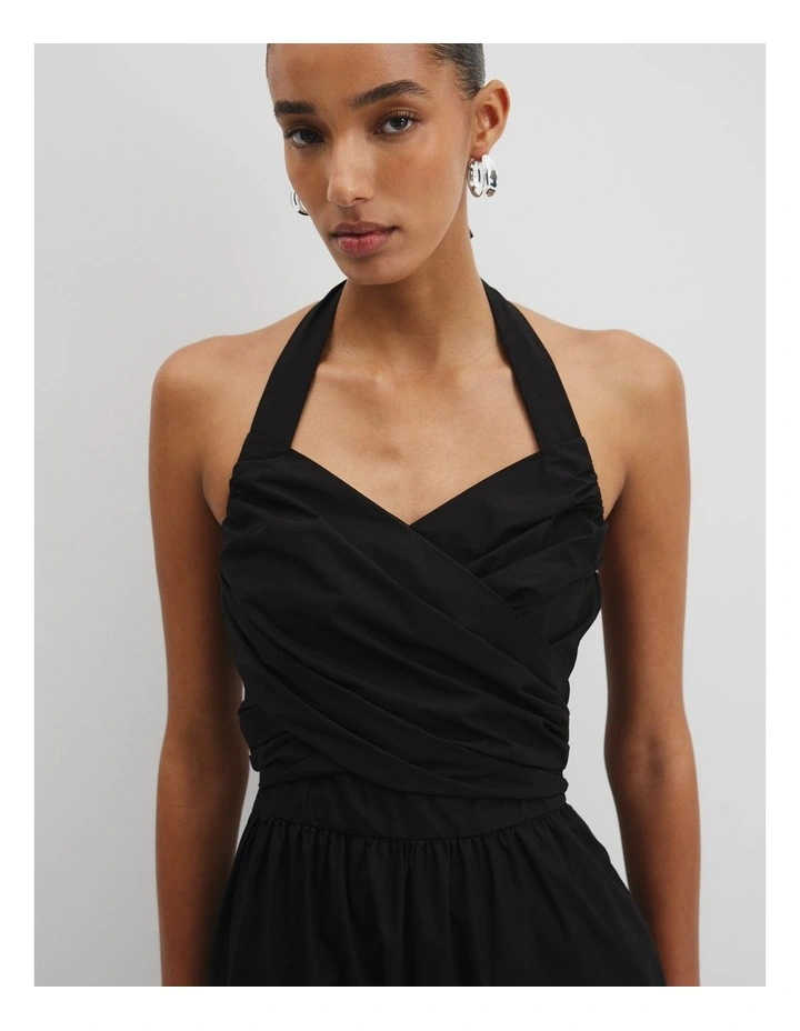 Organically Grown Cotton Halter Detail Midi Dress in Black image 3