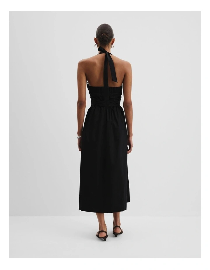 Organically Grown Cotton Halter Detail Midi Dress in Black image 4