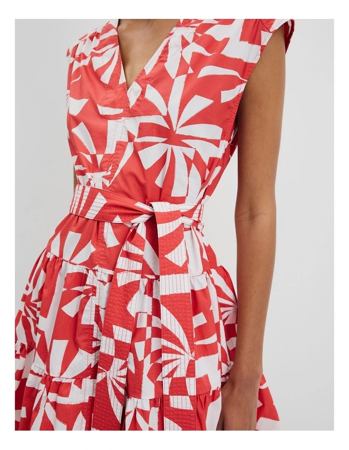 Print Tier Mini Dress in Cayenne Palm Geo image 2