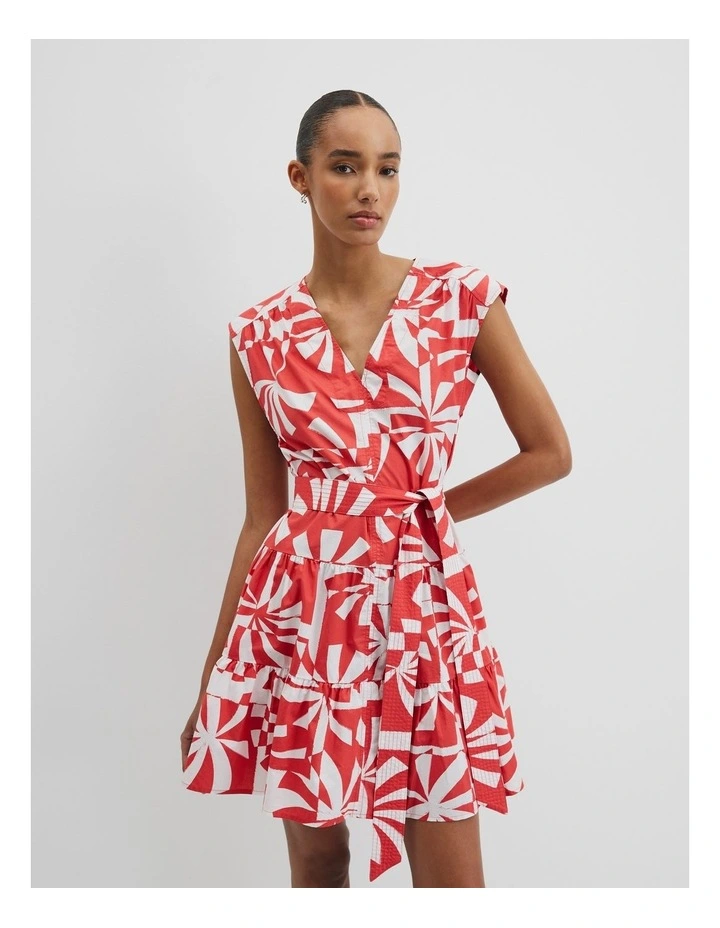 Print Tier Mini Dress in Cayenne Palm Geo image 3