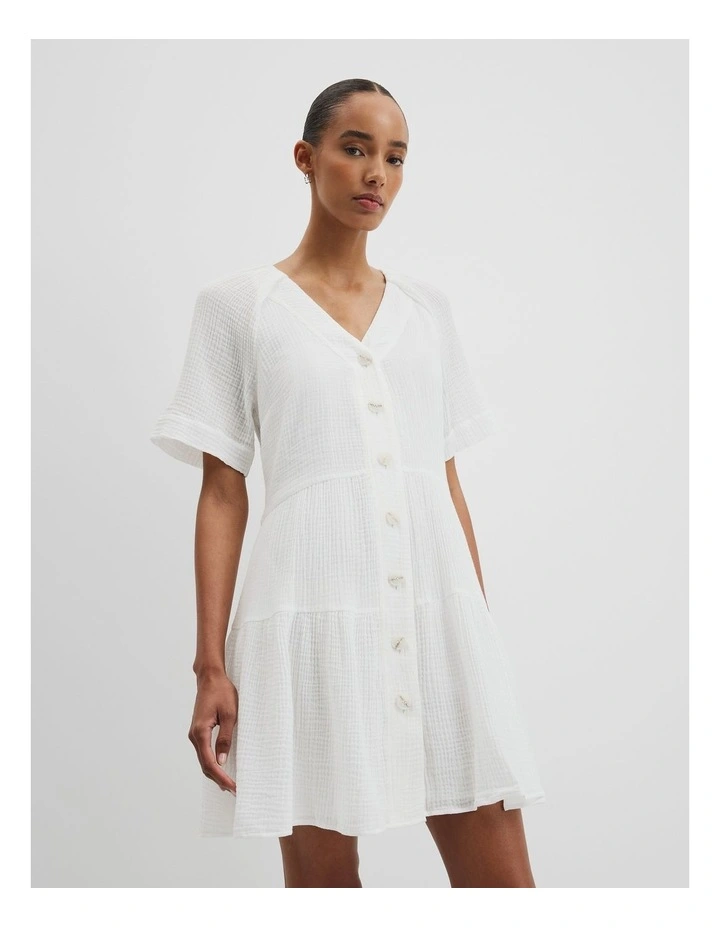 Tiered Mini Dress in White image 1