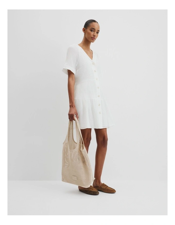 Tiered Mini Dress in White image 3