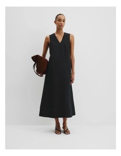 Organically Grown Linen Sleeveless V-neck Linen Dress in Black