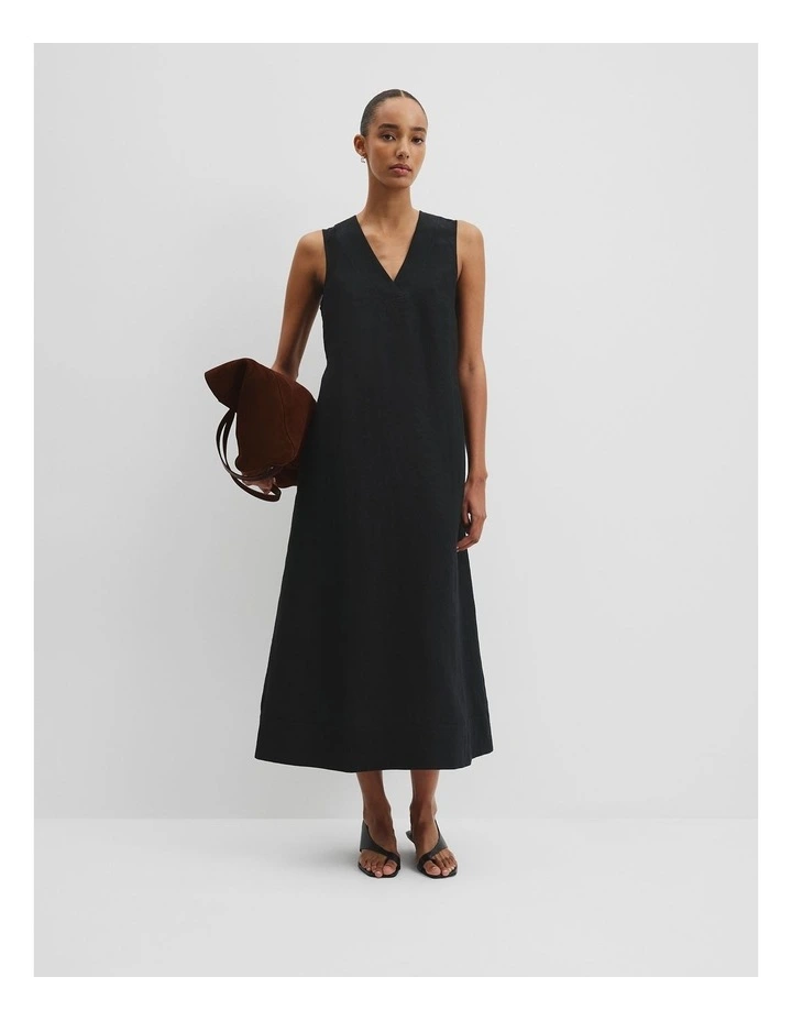 Organically Grown Linen Sleeveless V-neck Linen Dress in Black image 1