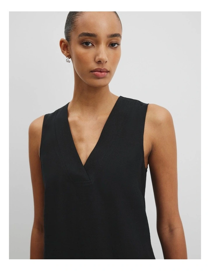 Organically Grown Linen Sleeveless V-neck Linen Dress in Black image 2