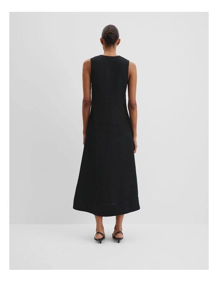 Organically Grown Linen Sleeveless V-neck Linen Dress in Black image 4