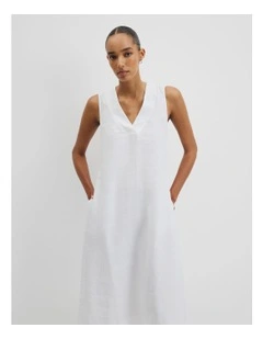 Organically Grown Linen Sleeveless V-neck Linen Dress in White