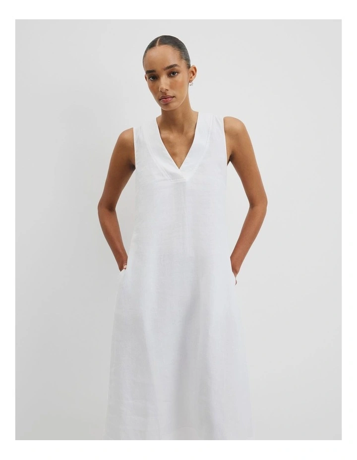 Organically Grown Linen Sleeveless V-neck Linen Dress in White image 1