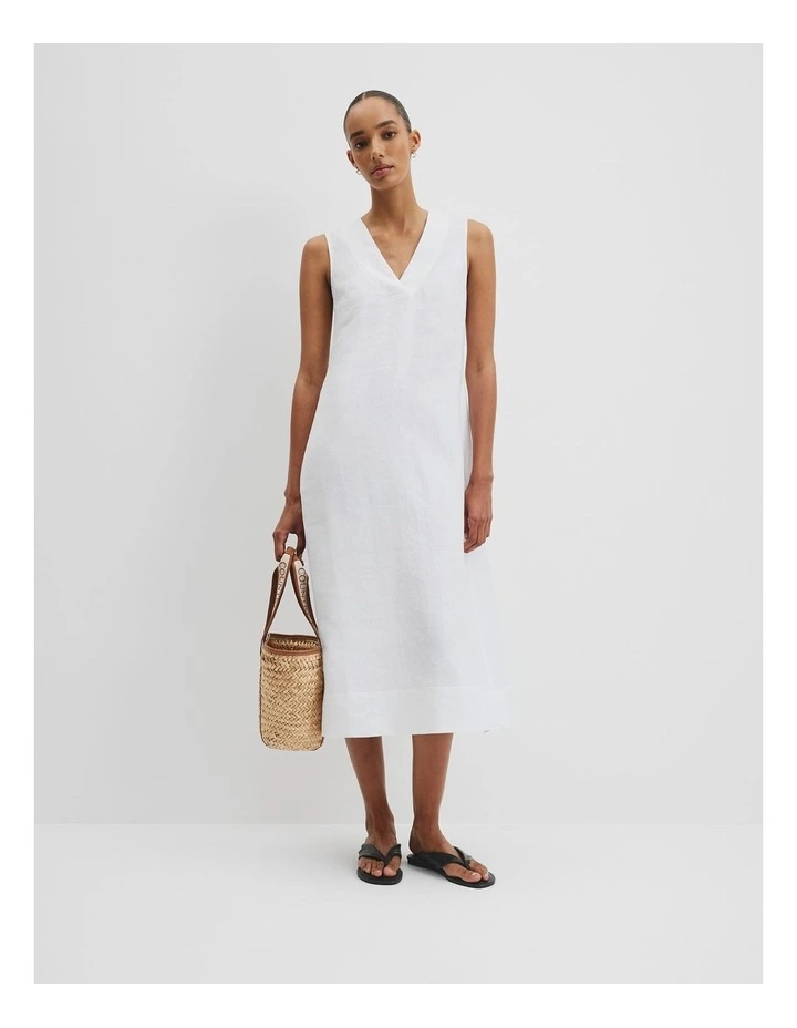Organically Grown Linen Sleeveless V-neck Linen Dress in White image 2