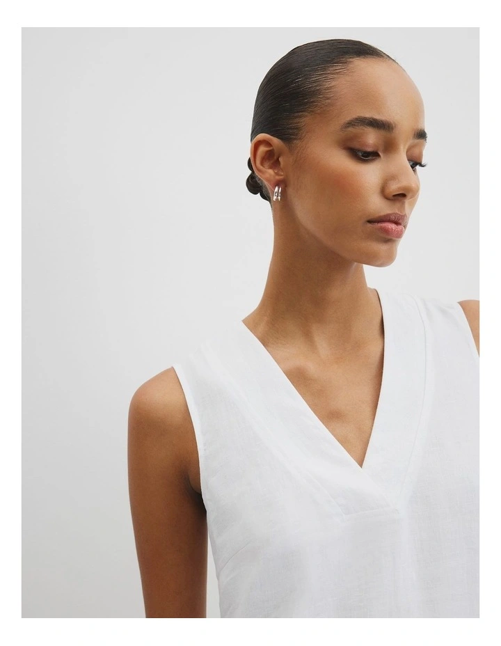 Organically Grown Linen Sleeveless V-neck Linen Dress in White image 3