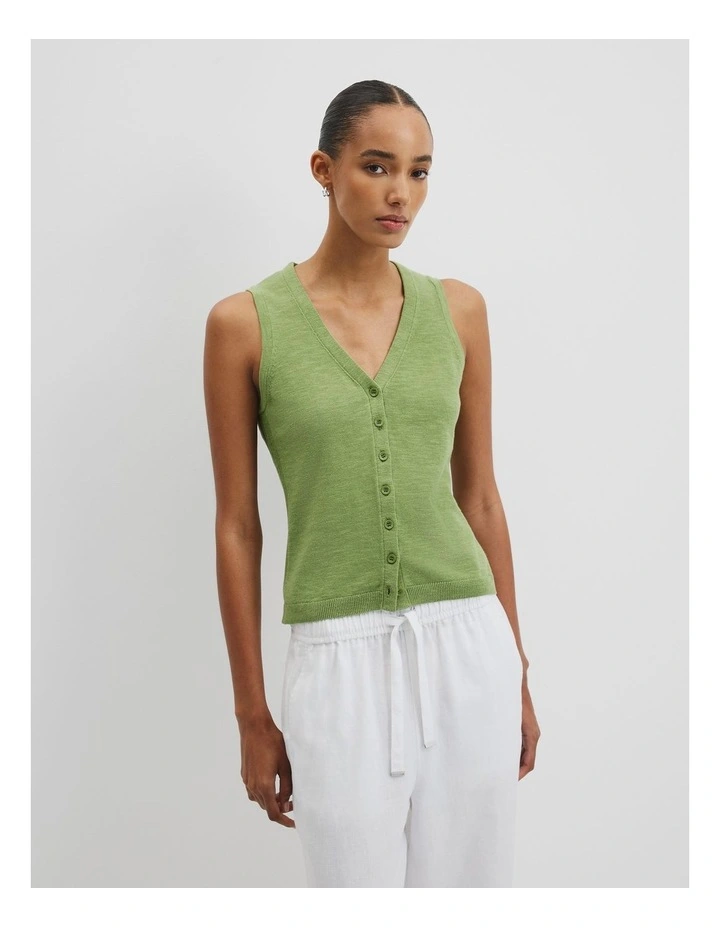 Organically Grown Cotton Linen Blend Vest in Kiwi image 1