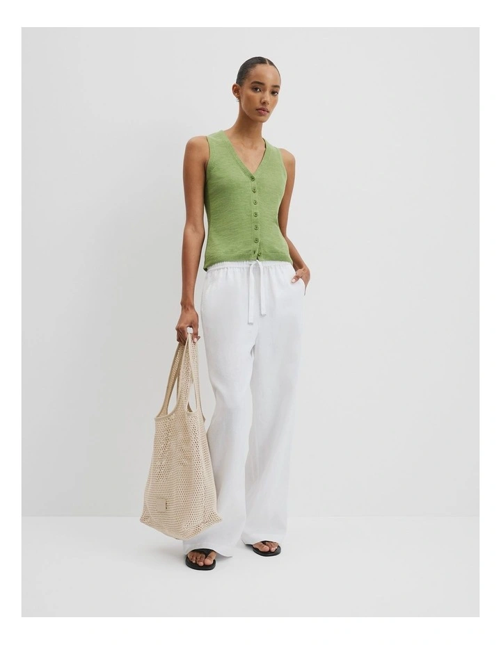 Organically Grown Cotton Linen Blend Vest in Kiwi image 2