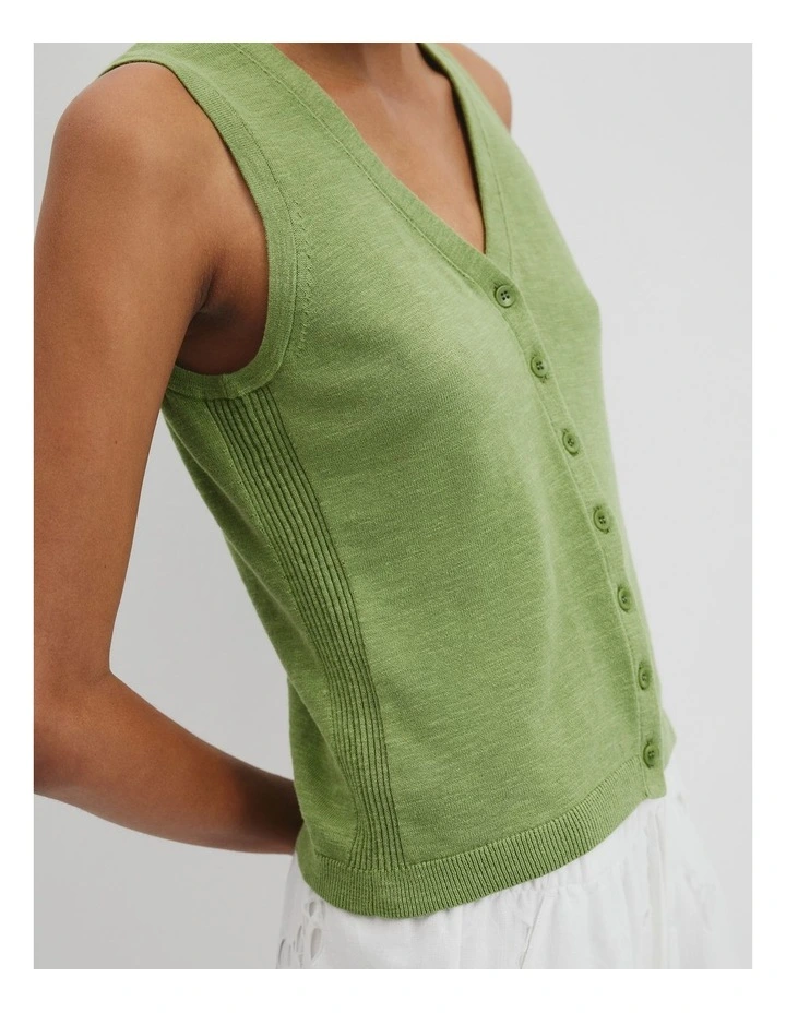 Organically Grown Cotton Linen Blend Vest in Kiwi image 3