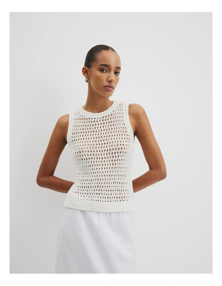 Tape Knit Tank in Antique White image 2
