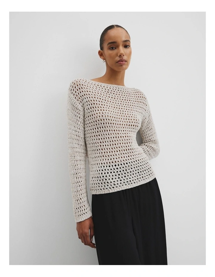 Long Sleeve Tape Knit in Tapioca Marle image 1