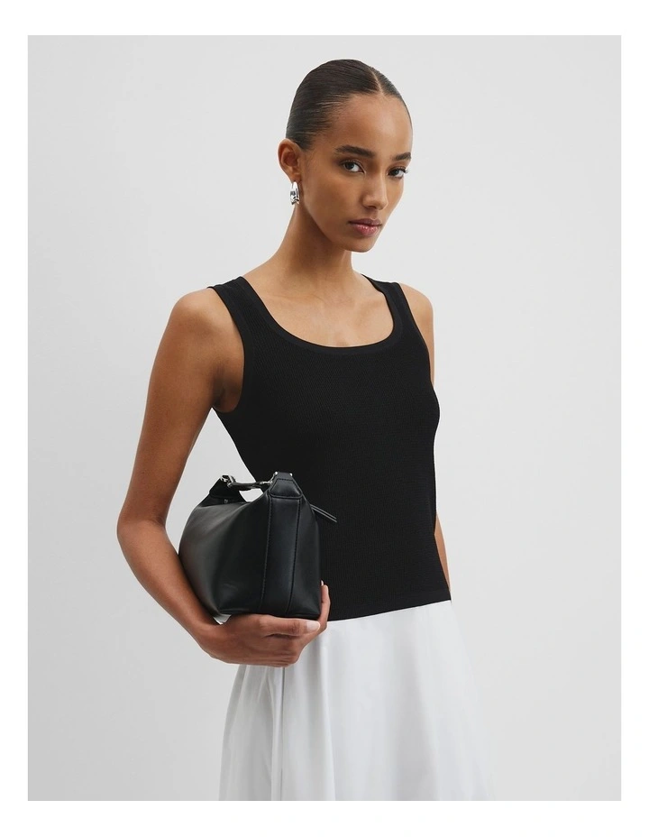 Waffle Crew Knit Tank in Black image 1