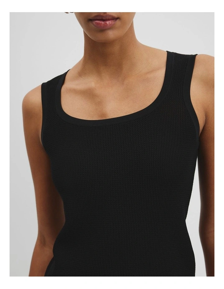 Waffle Crew Knit Tank in Black image 2
