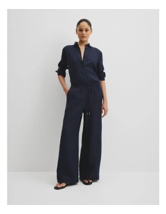 Organically Grown Linen Pull-on Pant in Navy