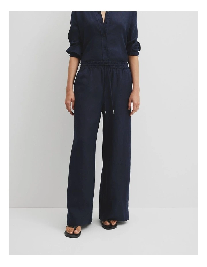 Organically Grown Linen Pull-on Pant in Navy image 2