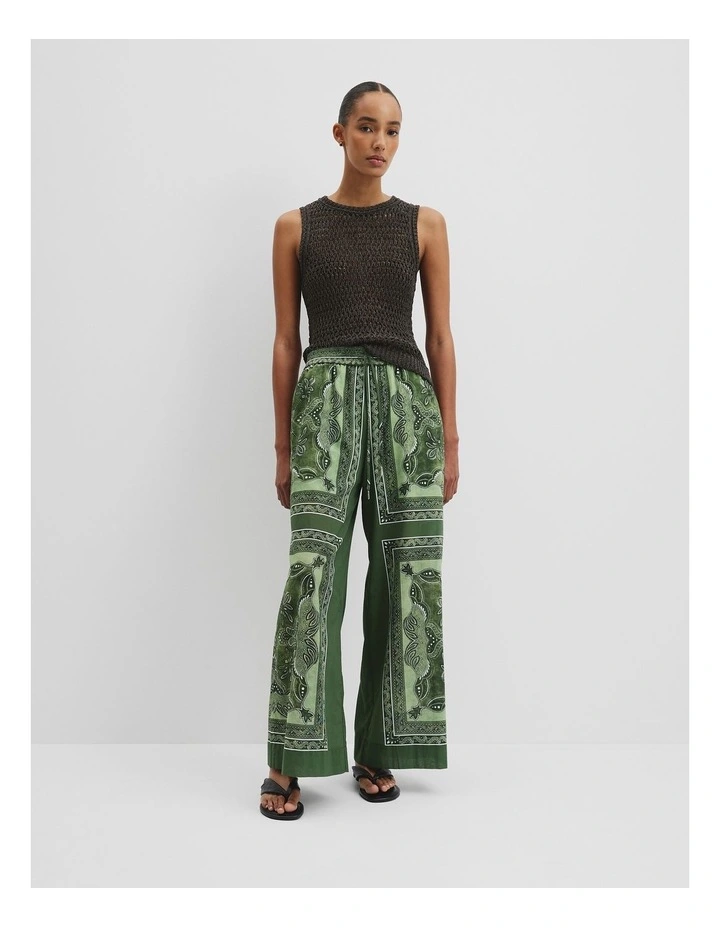 Organically Grown Cotton Scarf Print Pull-on Pant in Fern image 1