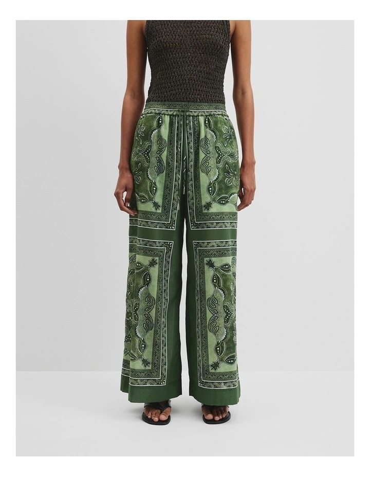 Organically Grown Cotton Scarf Print Pull-on Pant in Fern image 2