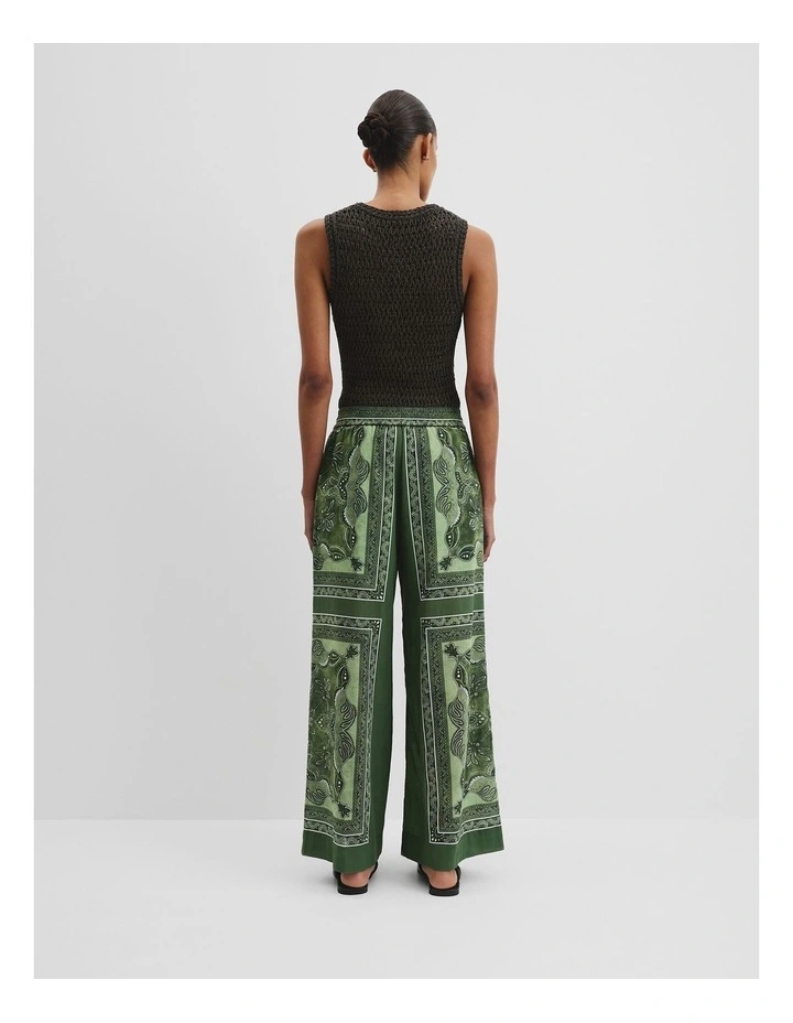 Organically Grown Cotton Scarf Print Pull-on Pant in Fern image 4