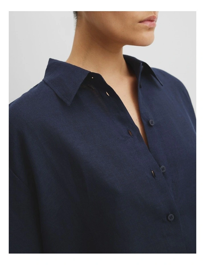 Organically Grown Linen Short Sleeve Shirt in Navy image 2