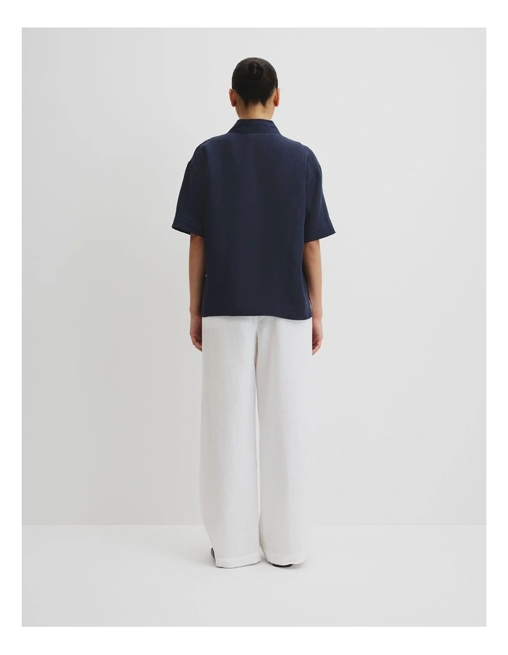 Organically Grown Linen Short Sleeve Shirt in Navy image 4
