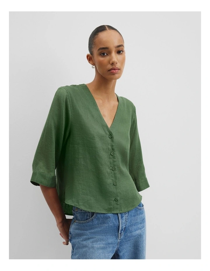Organically Grown 3/4 Sleeve Linen Shirt in Fern image 1
