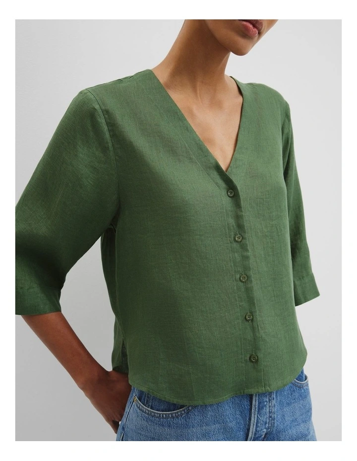 Organically Grown 3/4 Sleeve Linen Shirt in Fern image 2