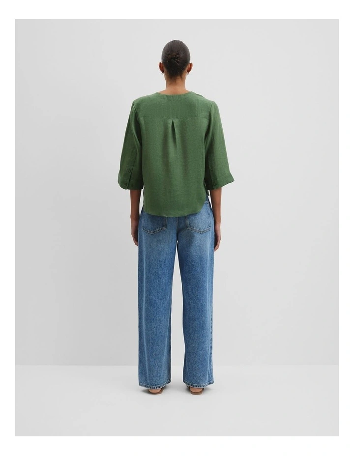 Organically Grown 3/4 Sleeve Linen Shirt in Fern image 4