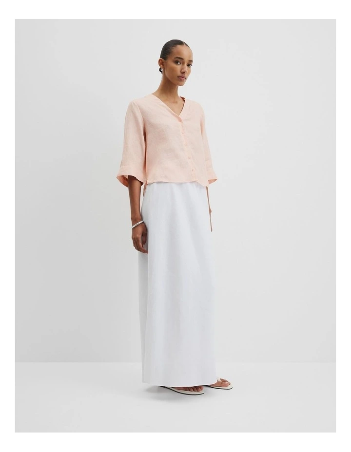 Organically Grown 3/4 Sleeve Linen Shirt in Guava Tint image 2