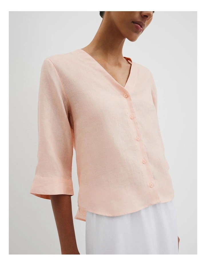 Organically Grown 3/4 Sleeve Linen Shirt in Guava Tint image 3