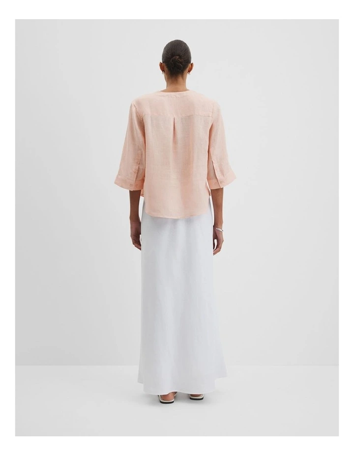 Organically Grown 3/4 Sleeve Linen Shirt in Guava Tint image 4